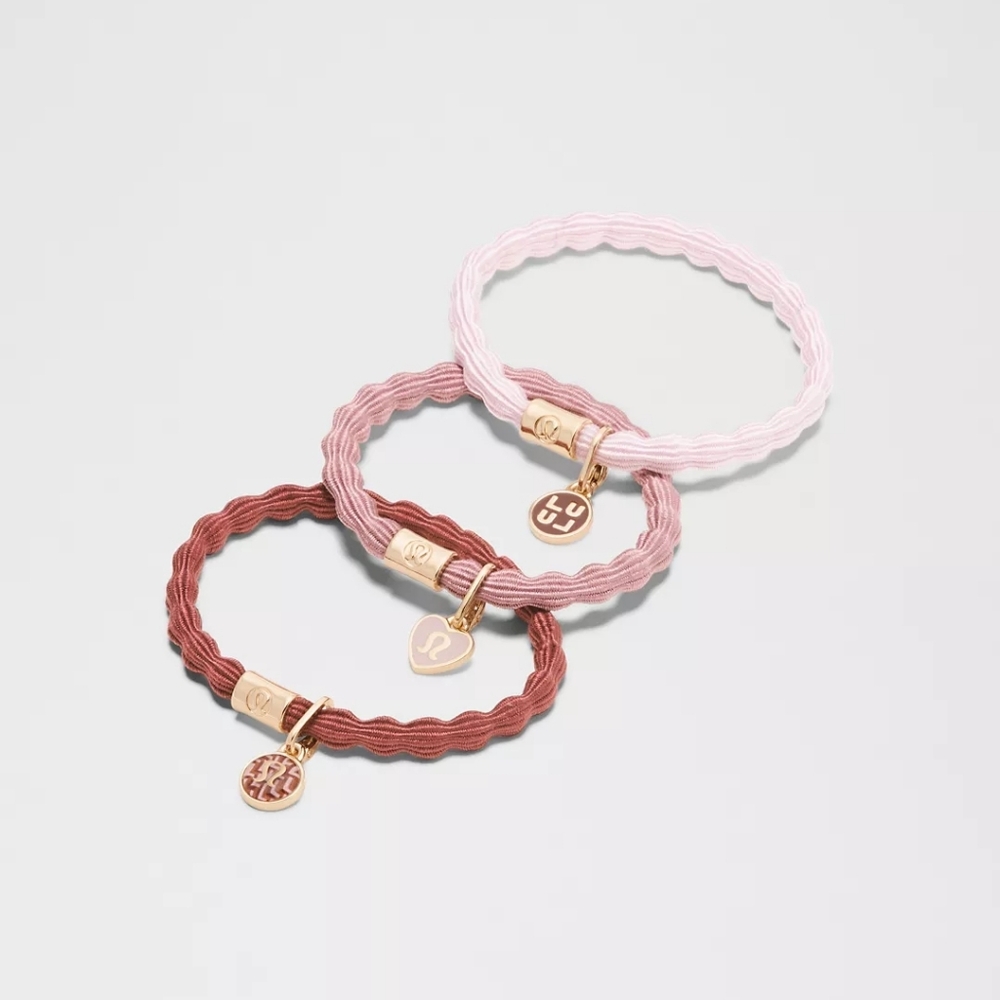 Lululemon Charm Hair Ties 3 Pack (Blissful Pink/Red Clay/Rockwood/Gold)